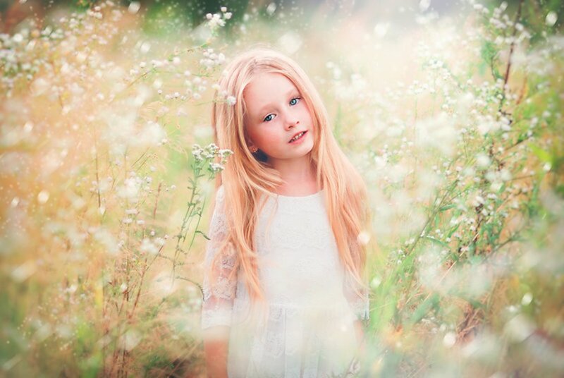 Blonde Girl in Field — White