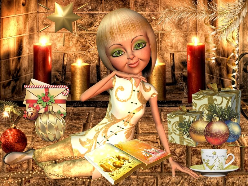 Blonde Girl in Fireplace