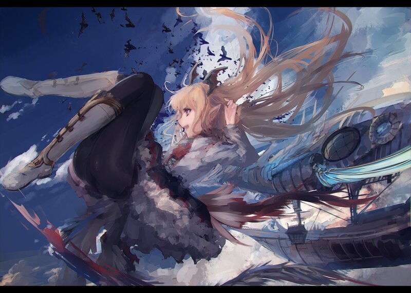 Blonde Girl in Flight — Blue