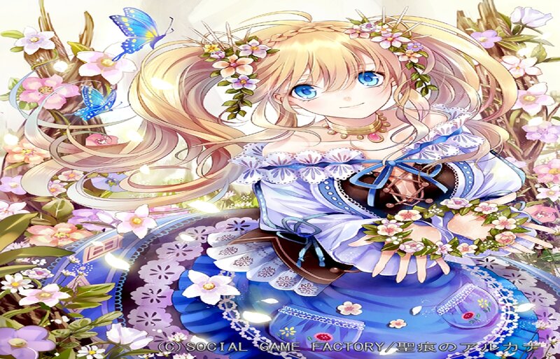 Blonde Girl in Floral Dress — Blue