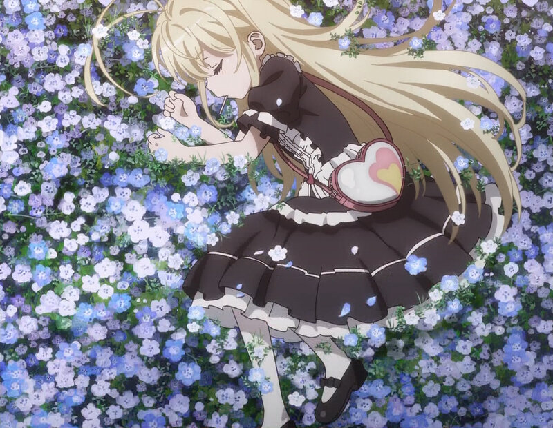 Blonde Girl in Flower Field — Blue