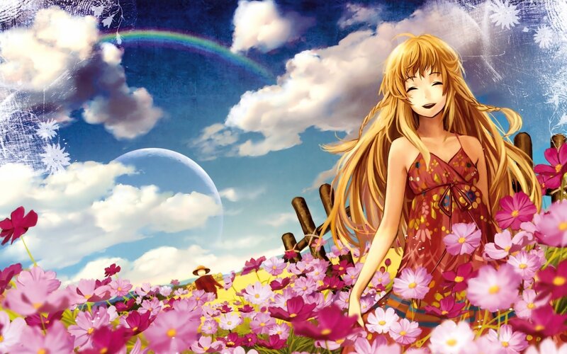 Blonde Girl in Flower Field