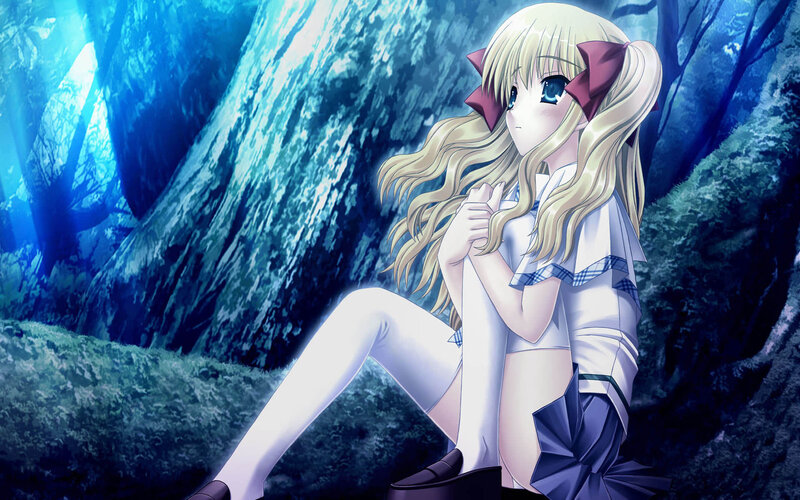 Blonde Girl in Forest — Blue
