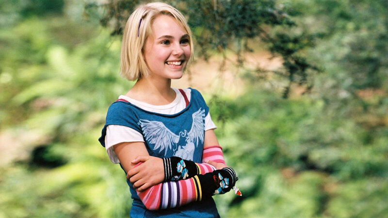 Blonde Girl in Forest — Green, Happy