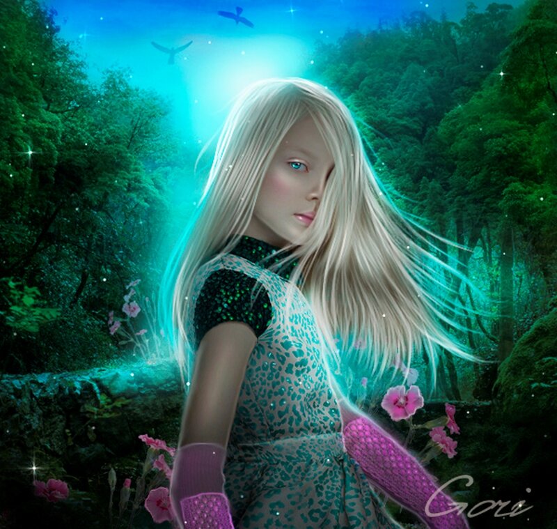 Blonde Girl in Forest — Green, Magical