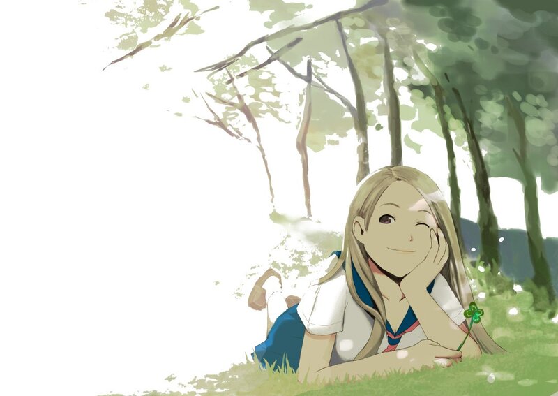 Blonde Girl in Forest — Green, Serene, Afternoon, Anime, Grass
