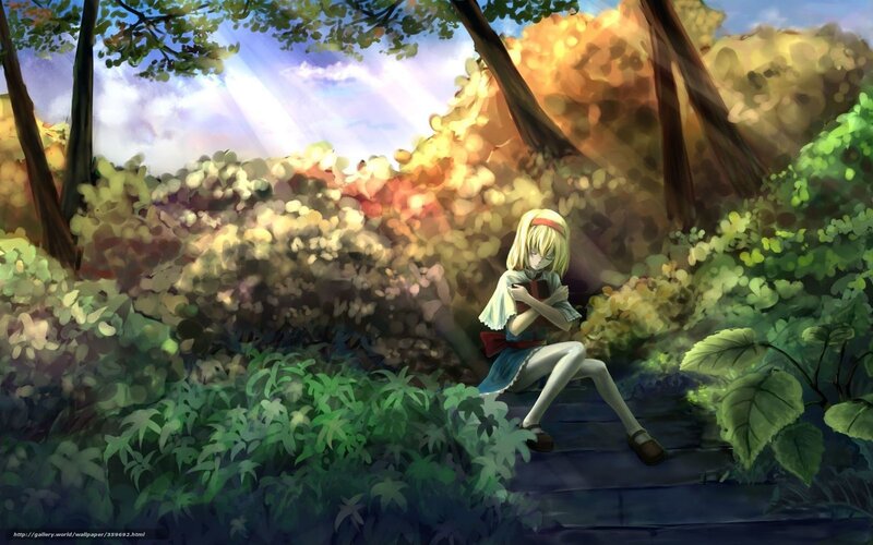 Blonde Girl in Forest — Green, Serene, Afternoon, Anime, Sunlight