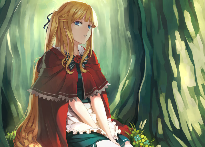Blonde Girl in Forest — Green, Serene, Afternoon, Anime