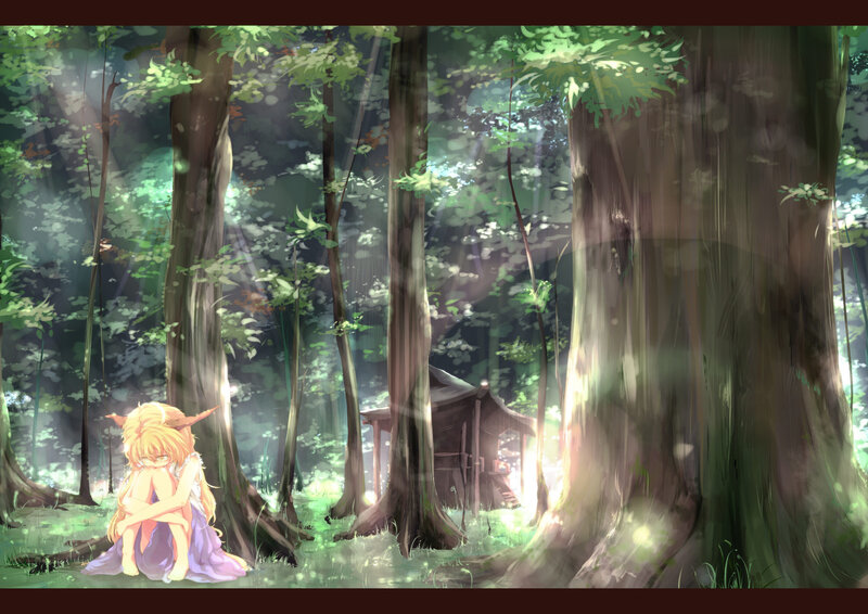 Blonde Girl in Forest — Green, Serene, Morning, Anime