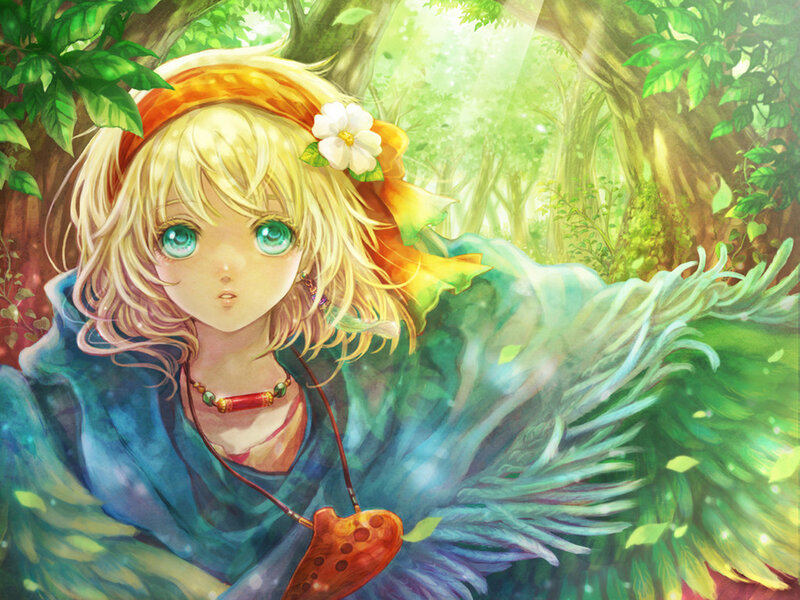 Blonde Girl in Forest — Green, Serene, Morning, Digital Art
