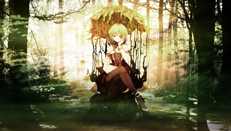 Blonde Girl in Forest — Green, Serene