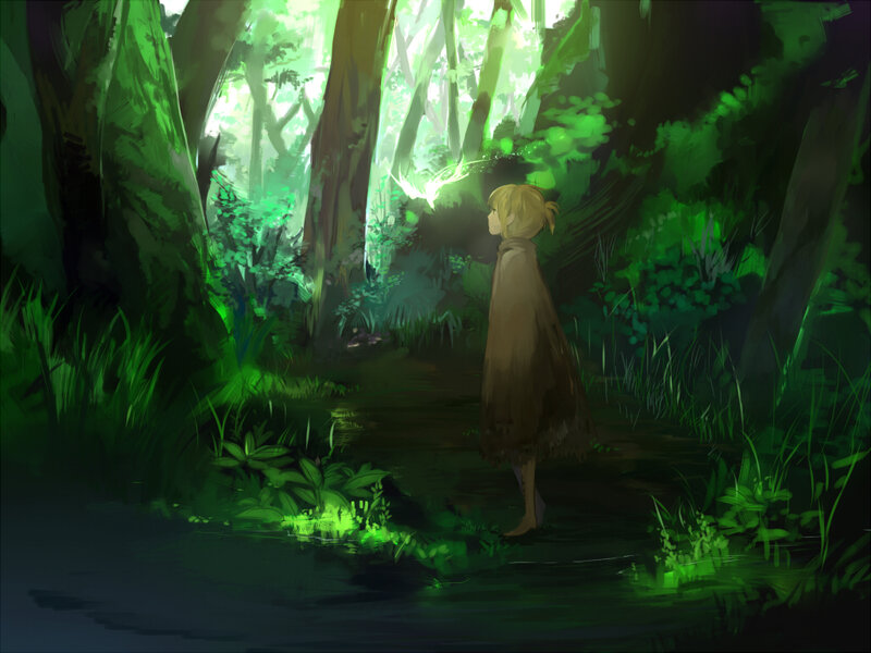 Blonde Girl in Forest — Green