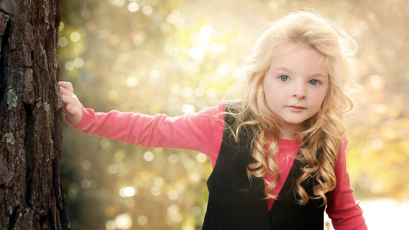 Blonde Girl in Forest — Pink