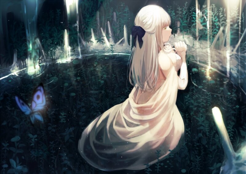 Blonde Girl in Forest — White
