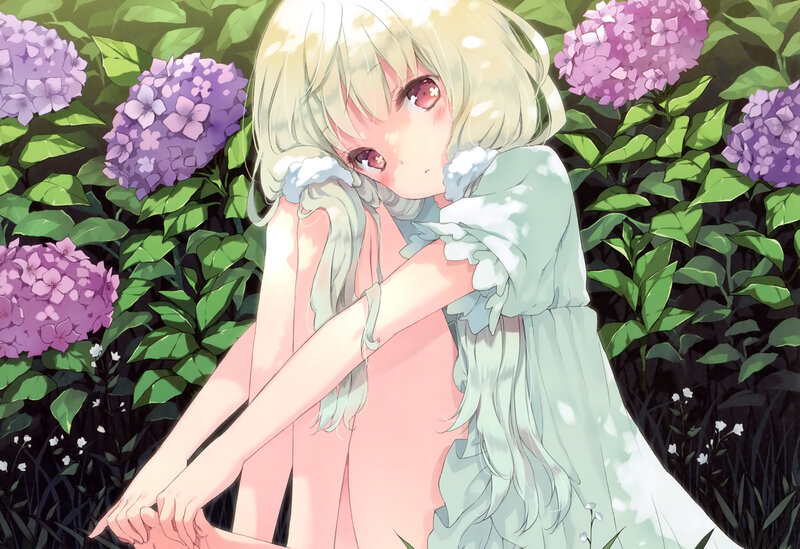 Blonde Girl in Garden — Purple