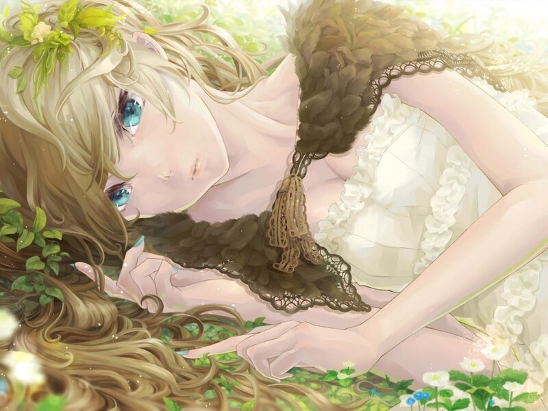 Blonde Girl in Garden — White, Serene, Spring