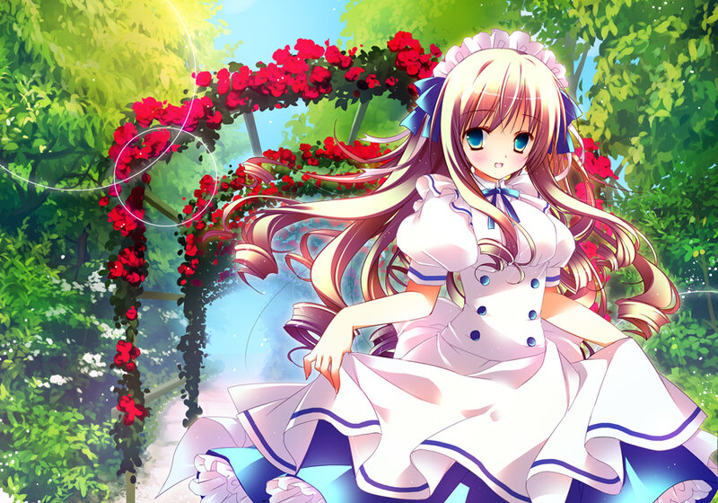Blonde Girl in Garden — White