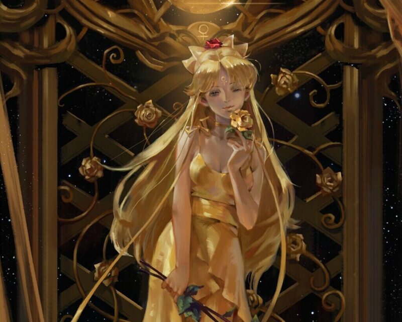 Blonde Girl in Golden Dress