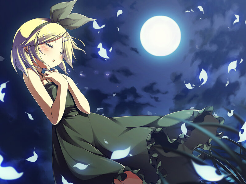 Blonde Girl in Green Dress — Blue