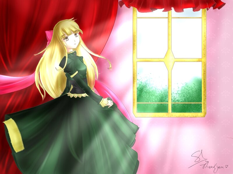 Blonde Girl in Green Dress — Dramatic, Afternoon