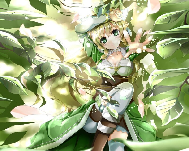 Blonde Girl in Green Leaves