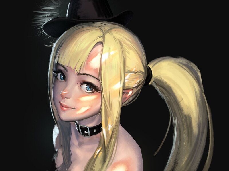 Blonde Girl in Hat — Black