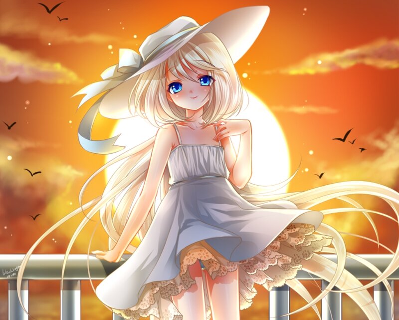 Blonde Girl in Hat — Orange