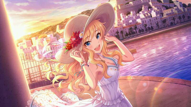 Blonde Girl in Hat — Purple, Serene