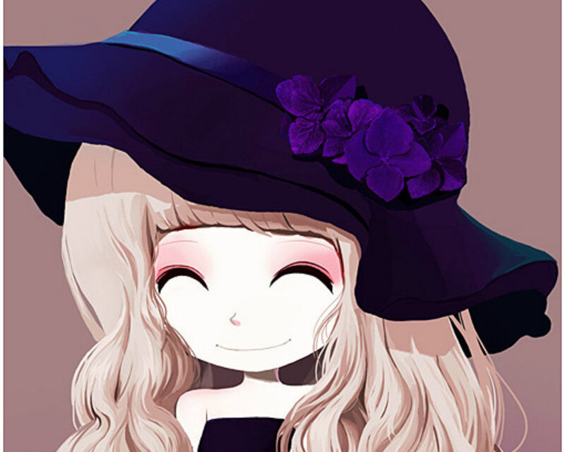 Blonde Girl in Hat — Purple