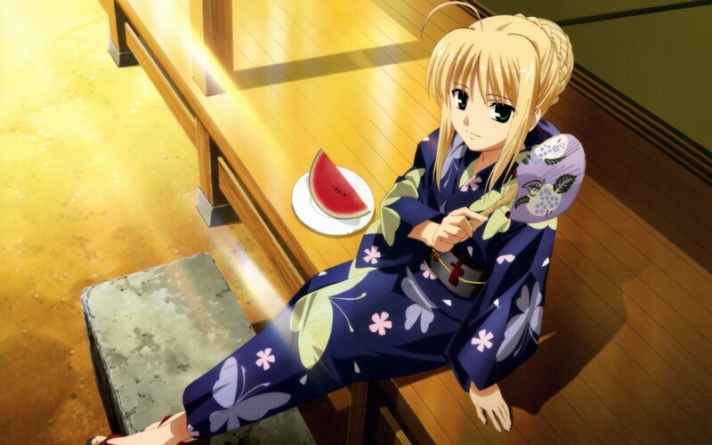 Blonde Girl in Kimono — Blue, Calm