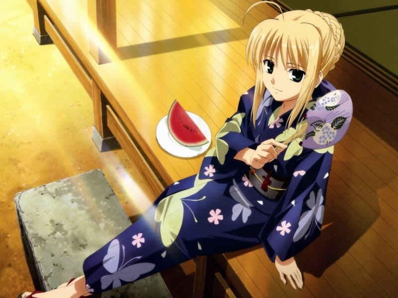 Blonde Girl in Kimono — Blue