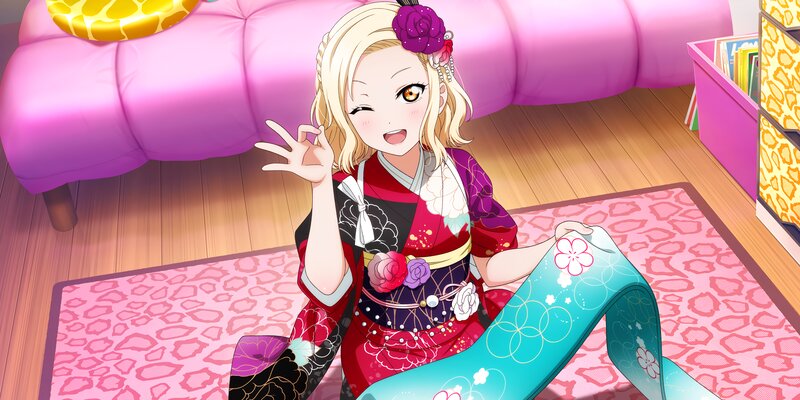Blonde Girl in Kimono — Pink, Playful, Anime