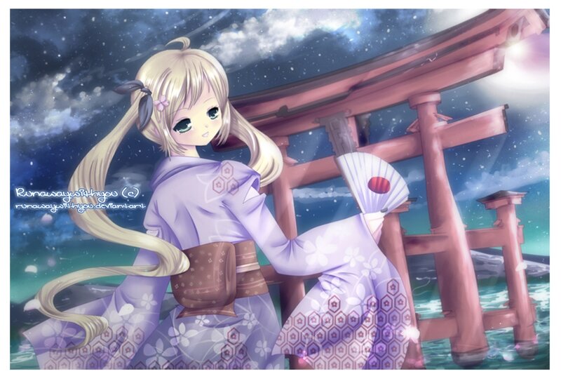 Blonde Girl in Kimono — Purple
