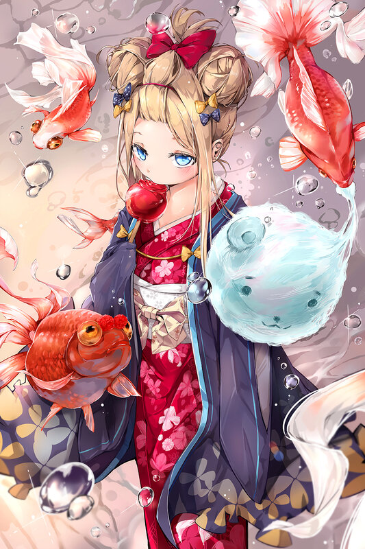 Blonde Girl in Kimono — Red, Playful