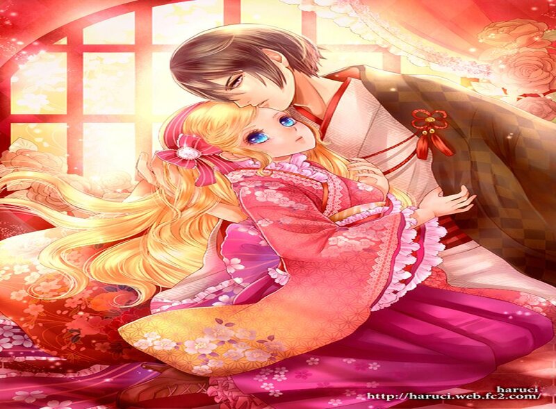 Blonde Girl in Kimono — Red, Romantic