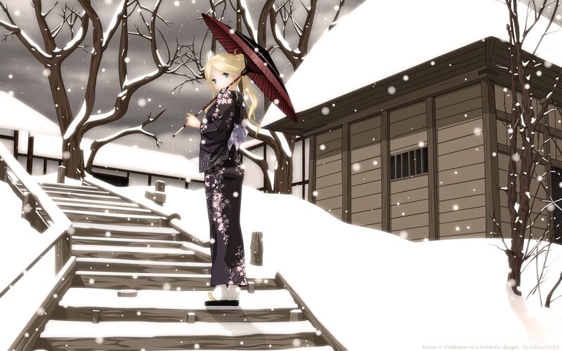 Blonde Girl in Kimono — White
