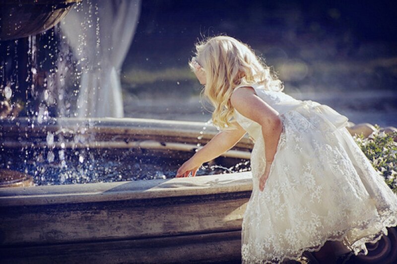 Blonde Girl in Lace Dress — White