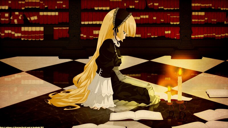 Blonde Girl in Library — Black