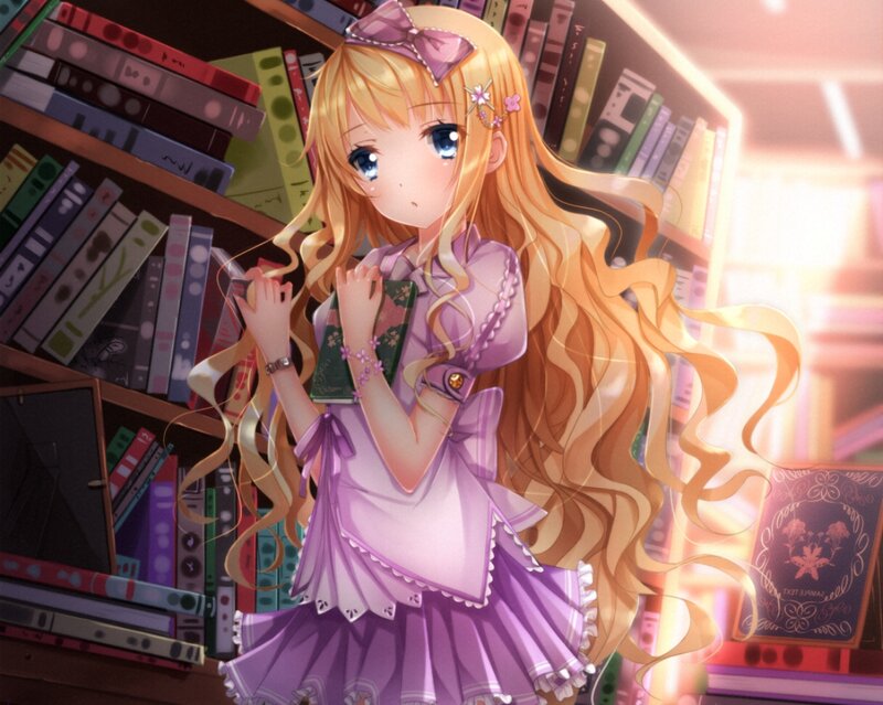Blonde Girl in Library — Purple