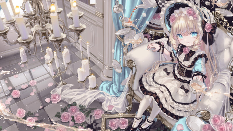 Blonde Girl in Maid Dress — White