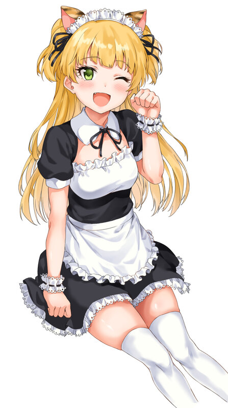 Blonde Girl in Maid Outfit — Black, Playful, Anime