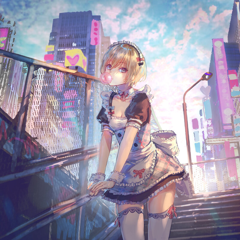 Blonde Girl in Maid Outfit — Blue, Dreamy