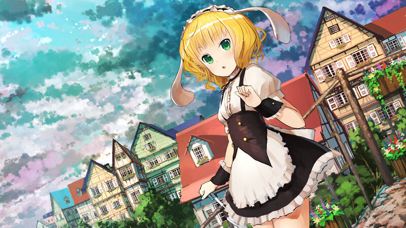 Blonde Girl in Maid Outfit — Blue, Peaceful