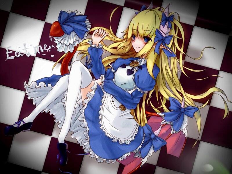 Blonde Girl in Maid Outfit — Blue, Playful