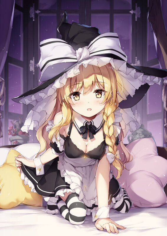 Blonde Girl in Maid Outfit — Purple, Calm, Night