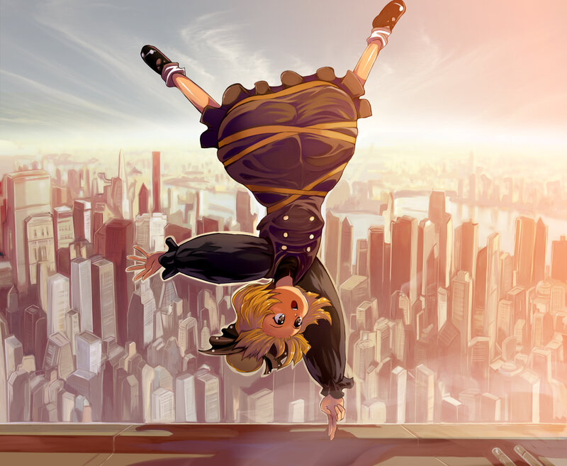 Blonde Girl in Mid-air