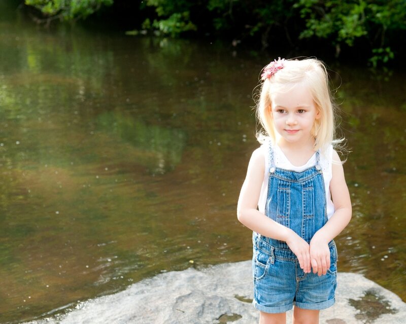 Blonde Girl in Overalls — Blue