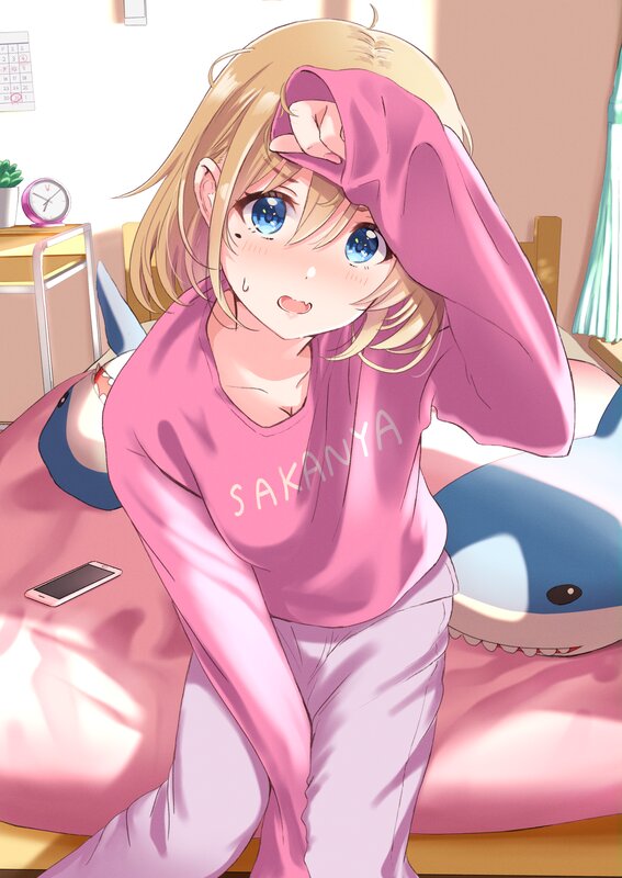 Blonde Girl in Pajamas — Pink, Sleepy