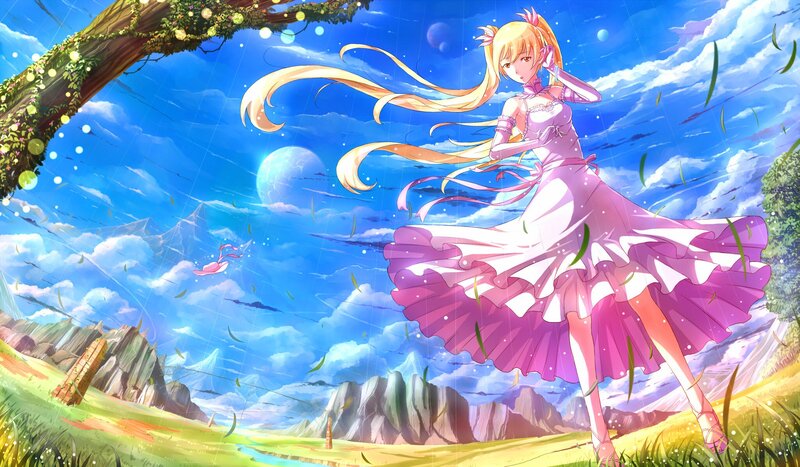 Blonde Girl in Pink Dress — Blue, Serene