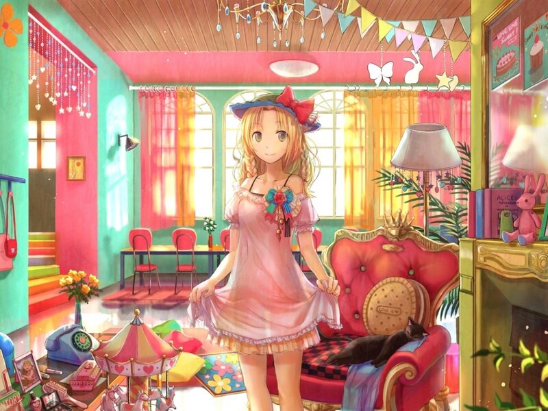 Blonde Girl in Pink Dress — Cheerful